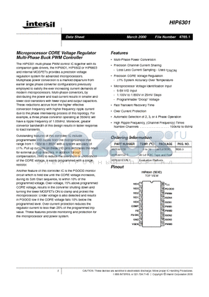HIP6301 datasheet - Microprocessor CORE Voltage Regulator Multi-Phase Buck PWM Controller