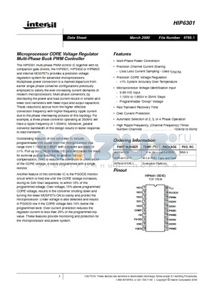 HIP6301CB datasheet - Microprocessor CORE Voltage Regulator Multi-Phase Buck PWM Controller