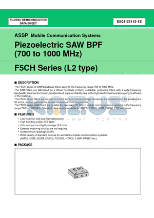 FAR-F5CH-950M00-L2FW-T datasheet - Piezoelectric SAW BPF (700 to 1000 MHz)
