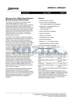 HIP6301V datasheet - Microprocessor CORE Voltage Regulator Multi-Phase Buck PWM Controller