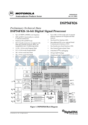 DSP56800FM datasheet - Preliminary Technical Data DSP56F826 16-bit Digital Signal Processor
