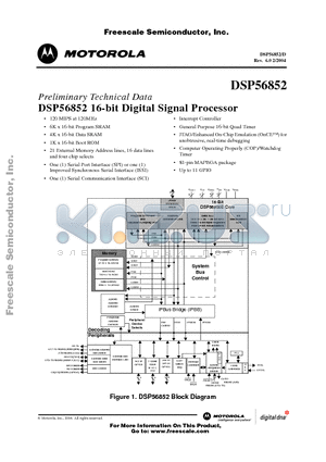 DSP56852 datasheet - DSP56852 16-bit Digital Signal Processor