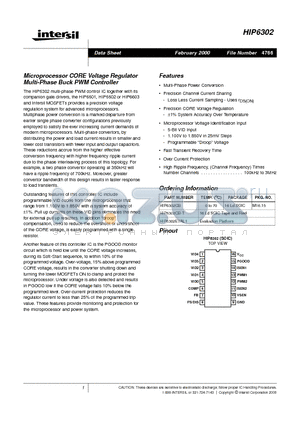 HIP6302CB datasheet - Microprocessor CORE Voltage Regulator Multi-Phase Buck PWM Controller