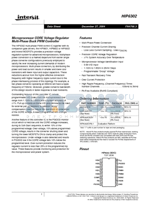 HIP6302CB datasheet - Microprocessor CORE Voltage Regulator Multi-Phase Buck PWM Controller