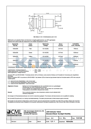 192AX25X datasheet - LED Indicator 14mm Standard Bezel Sunlight Visibility