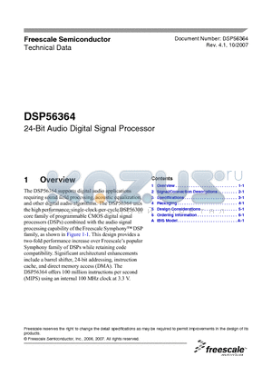 DSP56364UM datasheet - 24-Bit Audio Digital Signal Processor