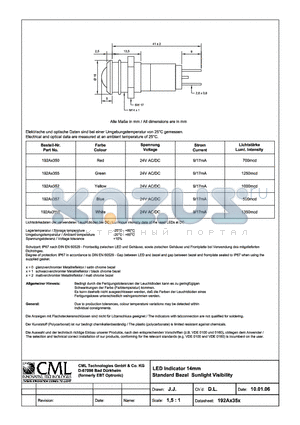 192AX350 datasheet - LED indicator 14mm Standard Bezel Sunlight Visibility