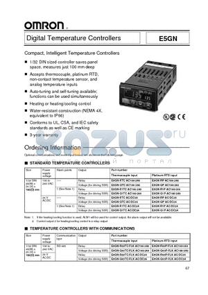 E5GN datasheet - Digital Temperature Controllers