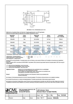 192AX35W datasheet - LED indicator 14mm Standard Bezel Sunlight Visibility