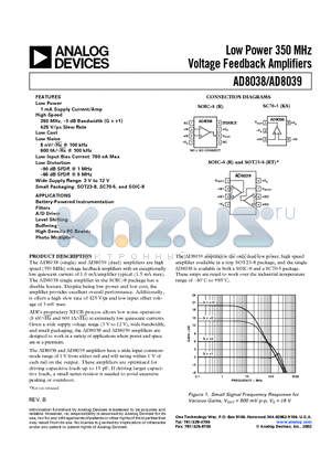 AD8039 datasheet - Low Power 350 MHz Voltage Feedback Amplifiers