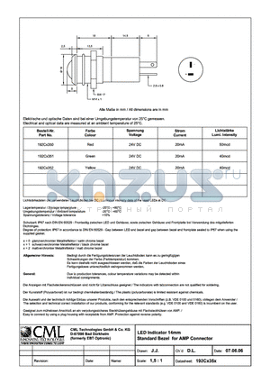 192CX35X datasheet - LED Indicator 14mm Standard Bezel for AMP Connector