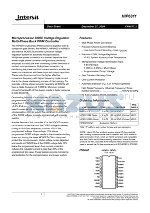 HIP6311CB datasheet - Microprocessor CORE Voltage Regulator Multi-Phase Buck PWM Controller