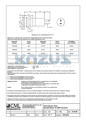 192CX252 datasheet - LED Indicator 14mm Standard Bezel for AMP Connector