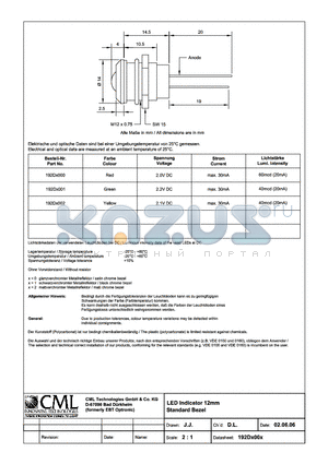 192DX00X datasheet - LED Indicator 12mm Standard Bezel