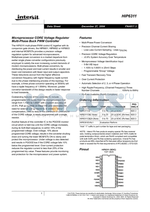 HIP6311CBZA datasheet - Microprocessor CORE Voltage Regulator Multi-Phase Buck PWM Controller