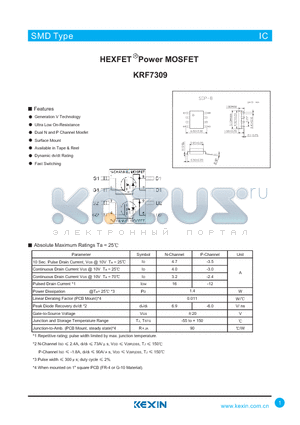 KRF7309 datasheet - HEXFET Power MOSFET