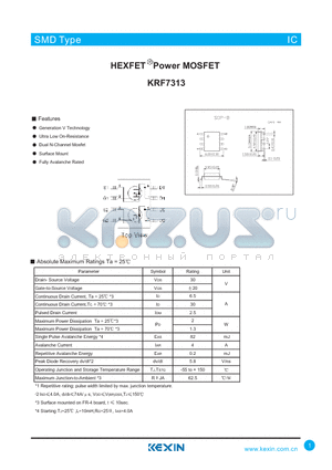 KRF7313 datasheet - HEXFET Power MOSFET