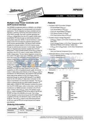 HIP6500 datasheet - Multiple Linear Power Controller with ACPI Control Interface