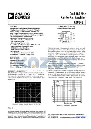 AD8042 datasheet - Dual 160 MHz Rail-to-Rail Amplifier