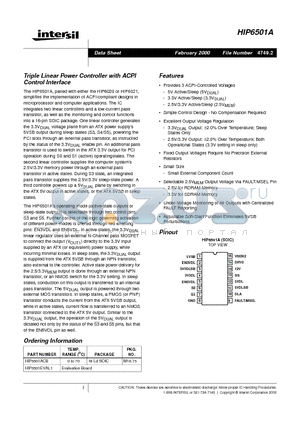 HIP6501 datasheet - Triple Linear Power Controller with ACPI Control Interface