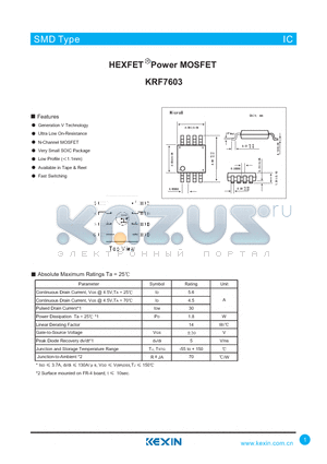 KRF7603 datasheet - HEXFET Power MOSFET