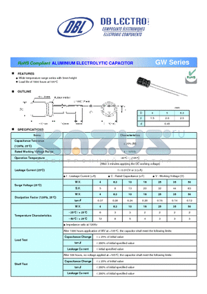 GW2A101KR datasheet - ALUMINIUM ELECTROLYTIC CAPACITOR