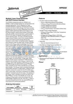 HIP6502CB datasheet - Multiple Linear Power Controller with ACPI Control Interface