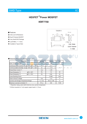 KRF7750 datasheet - HEXFET Power MOSFET