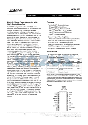 HIP6503CB datasheet - Multiple Linear Power Controller with ACPI Control Interface