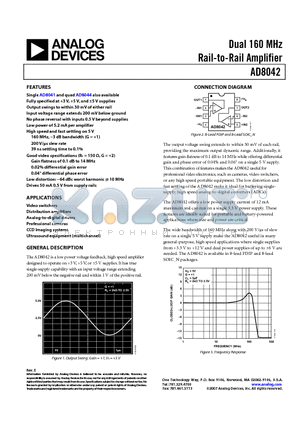 AD8042ARZ datasheet - Dual 160 MHz Rail-to-Rail Amplifier