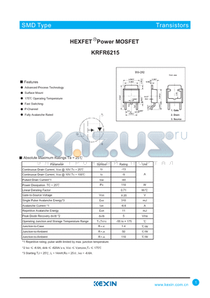 KRFR6215 datasheet - HEXFET Power MOSFET