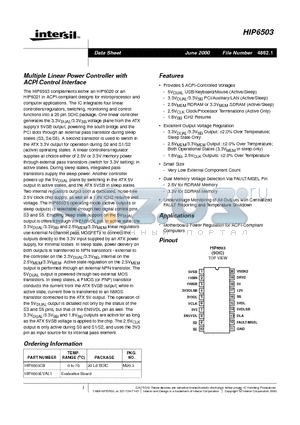 HIP6503EVAL1 datasheet - Multiple Linear Power Controller with ACPI Control Interface