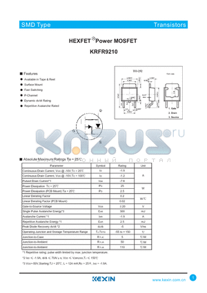 KRFR9210 datasheet - HEXFET Power MOSFET