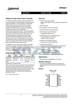 HIP6521EVAL1 datasheet - PWM and Triple Linear Power Controller