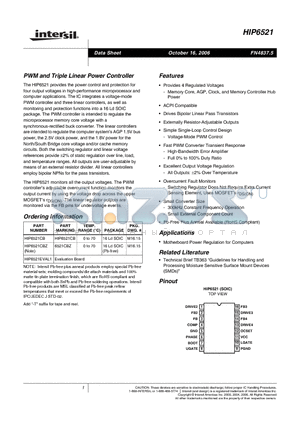 HIP6521CBZ datasheet - PWM and Triple Linear Power Controller