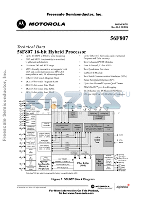 DSP56F807PY80 datasheet - 56F807 16-bit Hybrid Processor