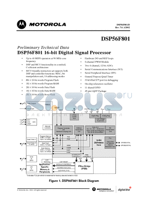 DSP56F801PB datasheet - 16-bit Digital Signal Processor