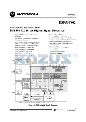 DSP56F802 datasheet - DSP56F802 16-bit Digital Signal Processor