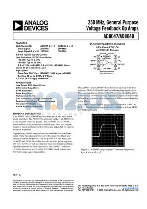 AD8047 datasheet - 250 MHz, General Purpose Voltage Feedback Op Amps