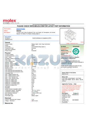 90327-0322 datasheet - 1.27mm (.050) Pitch Picoflex^ PF-50, Low Profile, IDT Receptacle, 22 Circuits, Natural, Tin Plated, Tin Plated, Reeling Option C