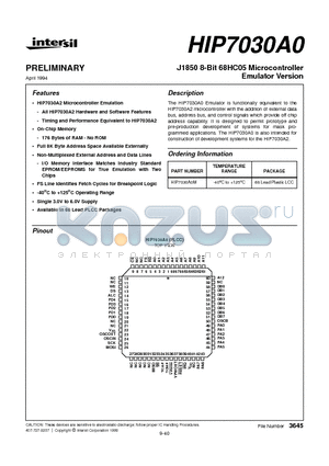 HIP7030A0M datasheet - J1850 8-Bit 68HC05 Microcontroller Emulator Version