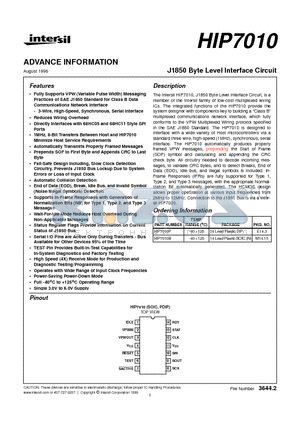 HIP7010B datasheet - J1850 Byte Level Interface Circuit