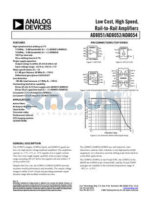 AD8051ARZ-REEL datasheet - Low Cost, High Speed, Rail-to-Rail Amplifiers