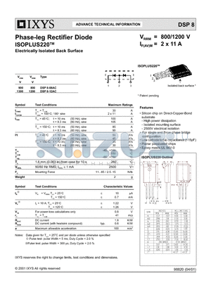 DSP8-08AC datasheet - Phase-leg Rectifier Diode ISOPLUS220