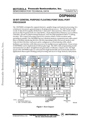 DSP96002 datasheet - 32-BIT GENERAL PURPOSE FLOATING-POINT DUAL-PORT PROCESSOR