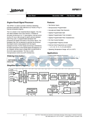 HIP9011 datasheet - Engine Knock Signal Processor