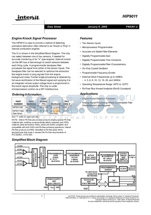 HIP9011 datasheet - Engine Knock Signal Processor