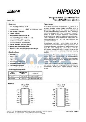 HIP9020 datasheet - Programmable Quad Buffer with Pre and Post Scaler Dividers