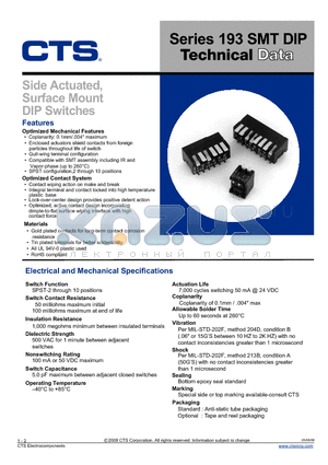 193 datasheet - Side Actuated, Through Hole DIP Switches