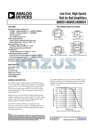 AD8052 datasheet - Low Cost, High Speed, Rail-to-Rail Amplifiers